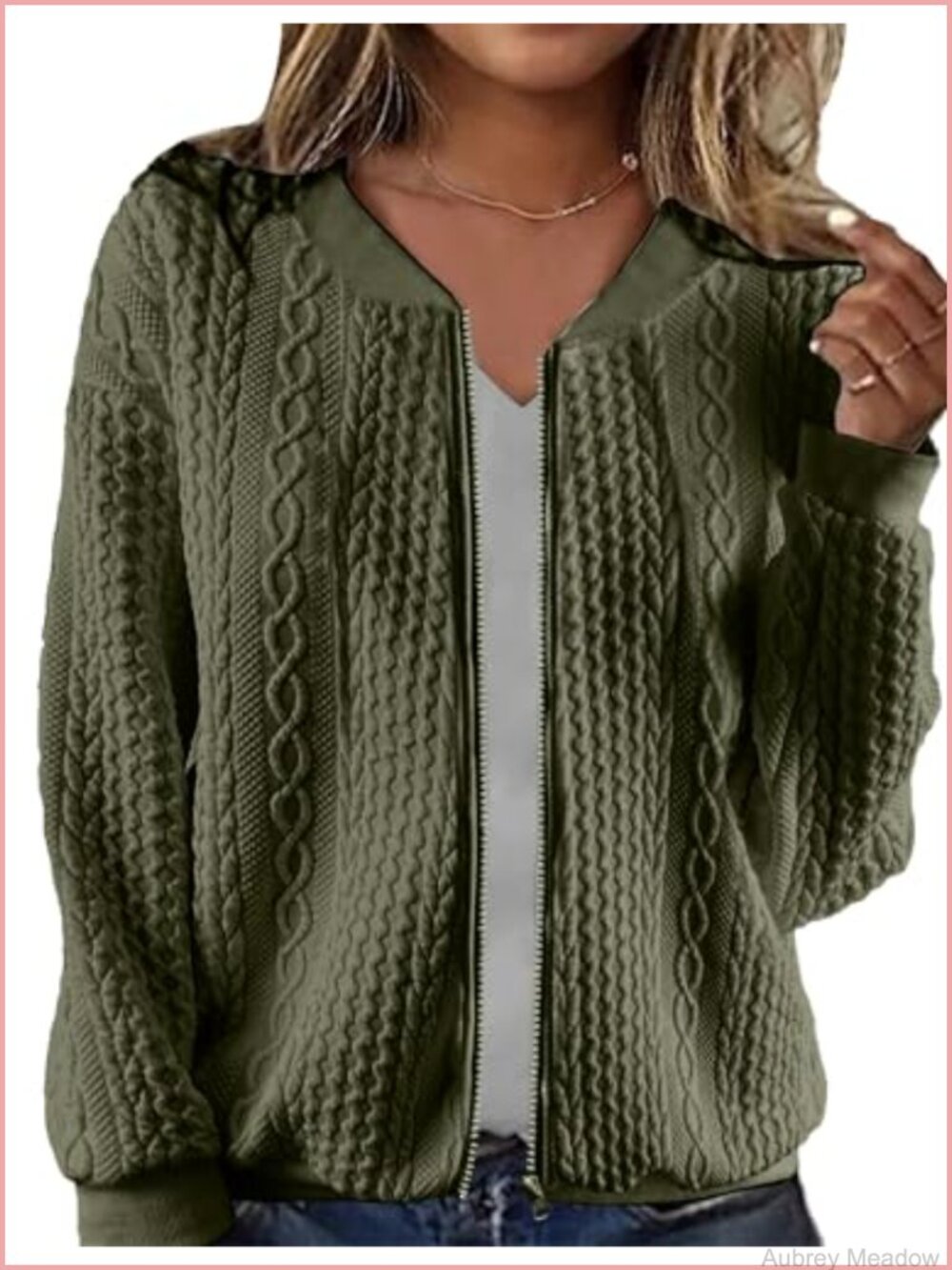 Women's Zip Up Cardigan Sweater Cable Hoodie Long Sleeve Casual Coat